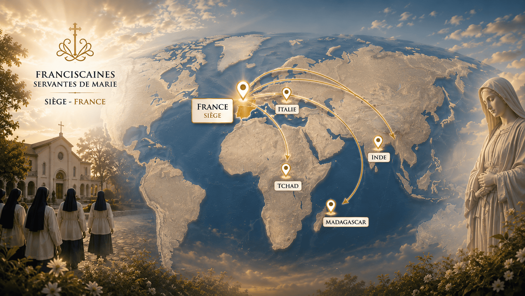 Carte mondiale des Sœurs Franciscaines Servantes de Marie